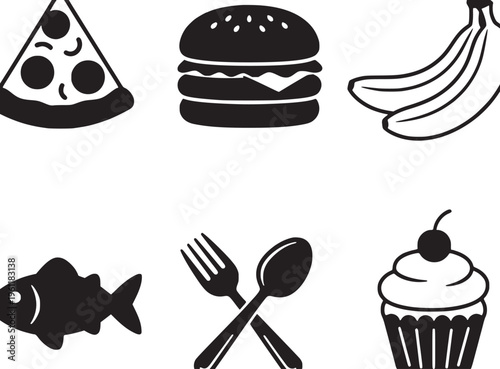 Food icons with utensils and dessert.