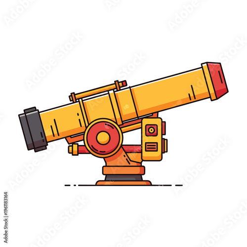 Yellow telescope instrument on stand.
