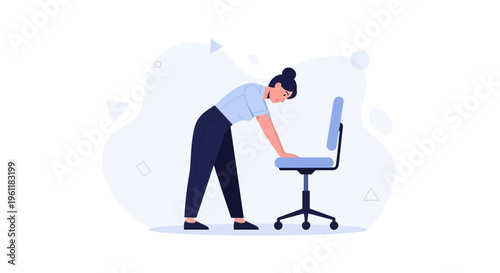 Woman tired at work, leaning on office chair, exhaustion, burnout, stress concept