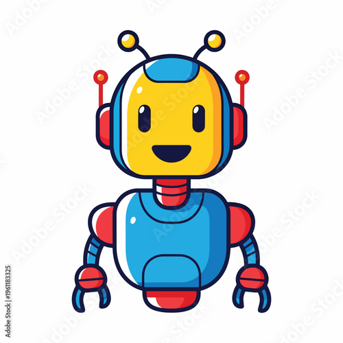Cute cartoon robot with headset.