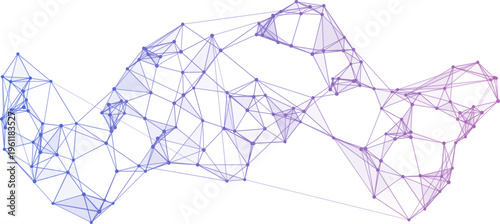 Abstract gradient plexus network with connected nodes and lines forming digital data structure isolated on transparent background technology concept