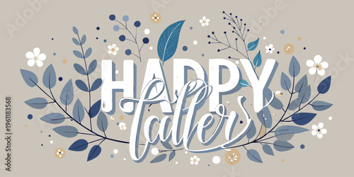 Elegant floral design celebrating happy easter with decorative blue and white elements