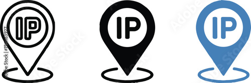 IP address icon. IP location pin symbol. Internet protocol marker vector illustration. User position sign. Network connection security pictogram. Computer internet technology concept. 