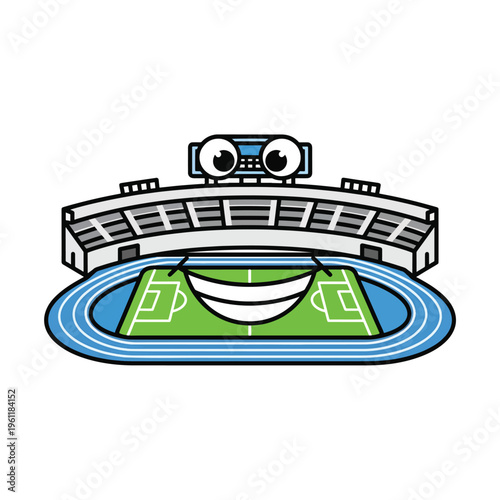 Cartoon stadium with green field.