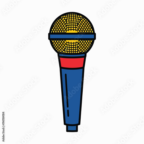 Colorful cartoon style microphone closeup.