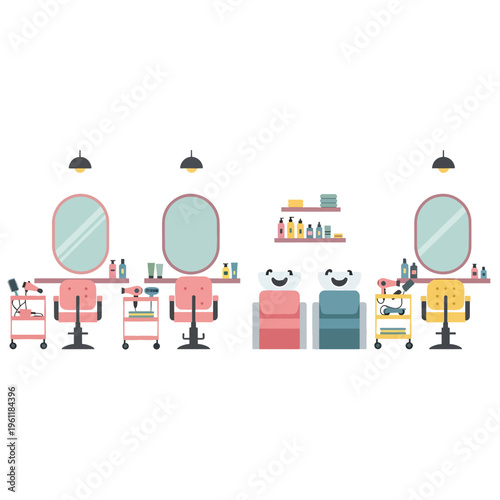 Hair salon chairs and beauty equipment.