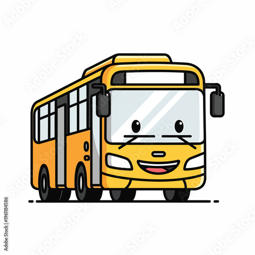 Cartoon Yellow School Bus Vehicle.