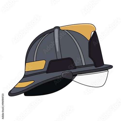 Firefighter helmet with yellow accents.