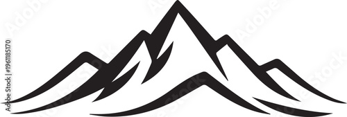 Stylized black silhouette of a mountain range with jagged peaks and flowing contours Vector