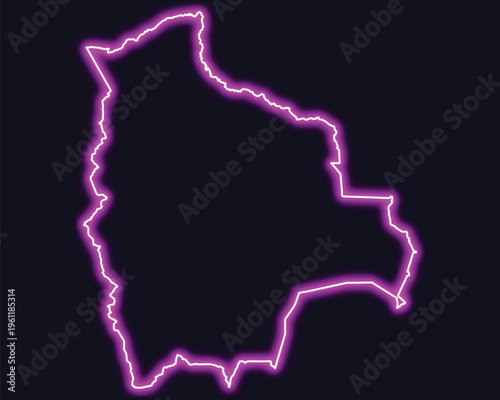 Neon outline of bolivia map on dark background purple glow