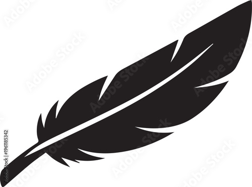 Elegant black feather with detailed barbs and natural contours Vector