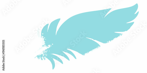 A stylized light blue feather illustration against a plain white background