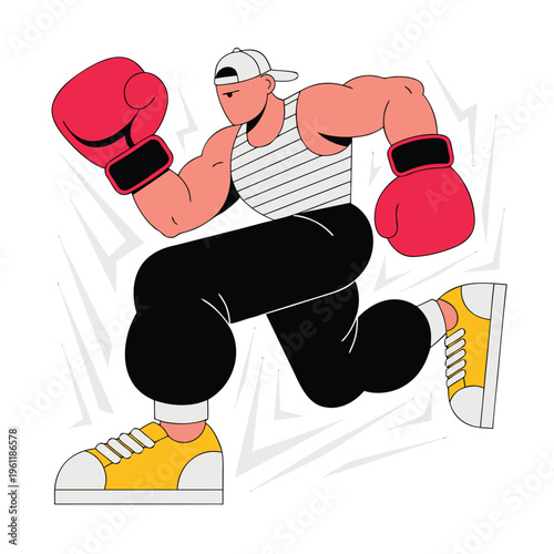 Boxing Athlete in Motion Powerful Fight Scene Illustration