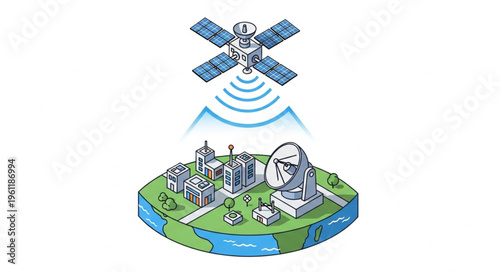 Satellite Communication System Transmitting Data to Earth-Based Infrastructure.