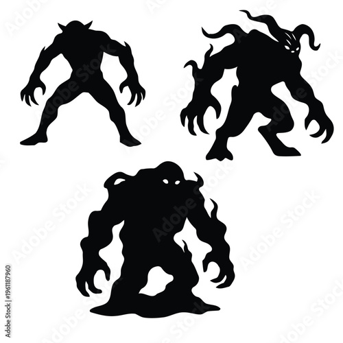 Fantasy Monster Silhouette Set - Horror Creature Vector Icons for Gaming and Halloween