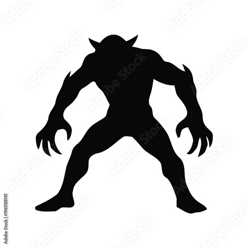 Werewolf Monster Silhouette - Scary Goblin Creature Vector for Fantasy Gaming