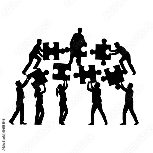 People Working Together Completing Puzzle.