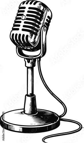 Retro Mic on Stand – Audio Equipment Line Art