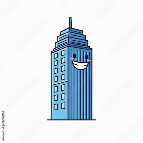 Smiling Cartoon Skyscraper Building Tower 3.