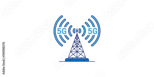 A blue 5G cell tower icon on transparent background
