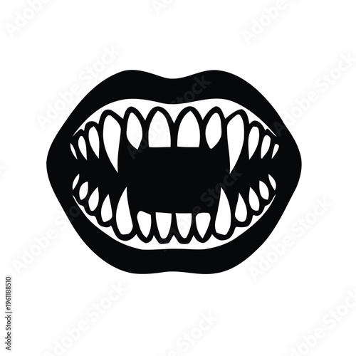 Vampire Fangs Silhouette - Scary Monster Mouth Vector with Sharp Teeth for Halloween