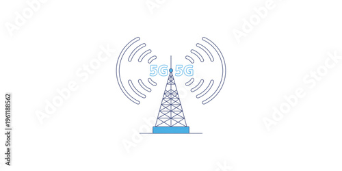 A 5G cell tower icon with signal waves on transparent background
