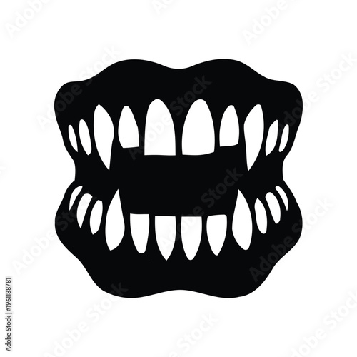 Beast Mouth Silhouette - Sharp Predator Teeth Vector Icon for Horror and Halloween