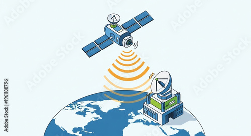 Satellite Communication Network Transmitting Data to Earth Station.