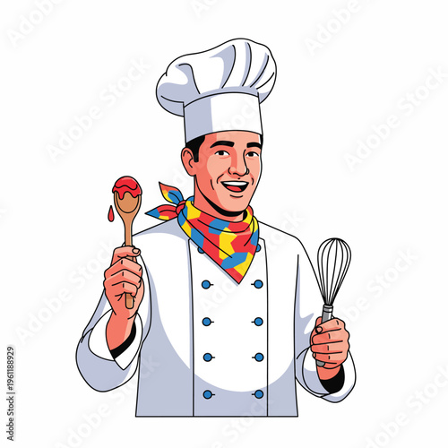 Smiling Chef Holding Kitchen Utensils 1.