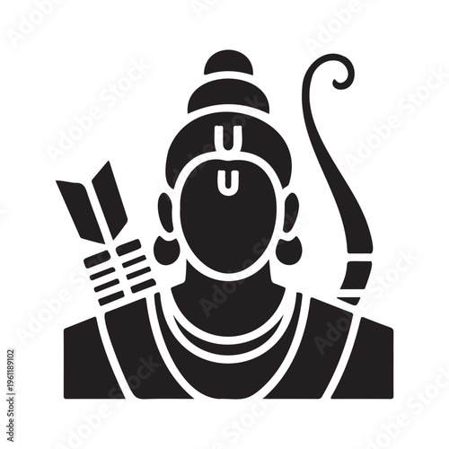 Lord Rama Face Silhouette with Bow and Arrow   Hindu God Ram Minimal Vector Icon