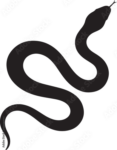 Black Snake Silhouette Icon with Flicking Tongue