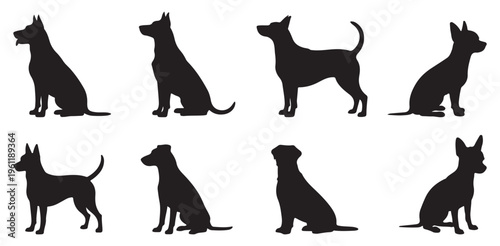 Sitting and waiting dog silhouettes, loyal pet animal canine poses. vector illustration eps 10