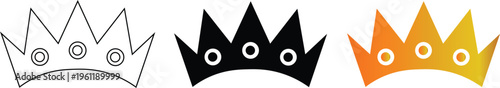 Royal Crown Vector Icons Set – King Silhouettes in Outline, Black, and Gold Gradient