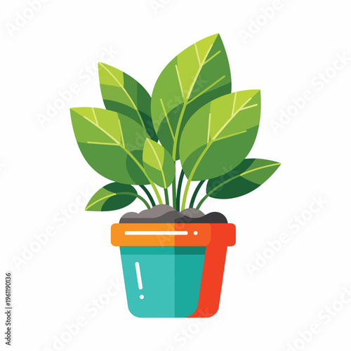 Colorful Potted Plant with Green Leaves.