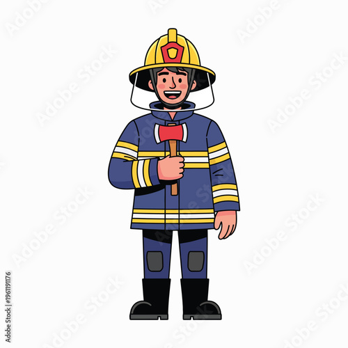 Firefighter cartoon character in uniform.