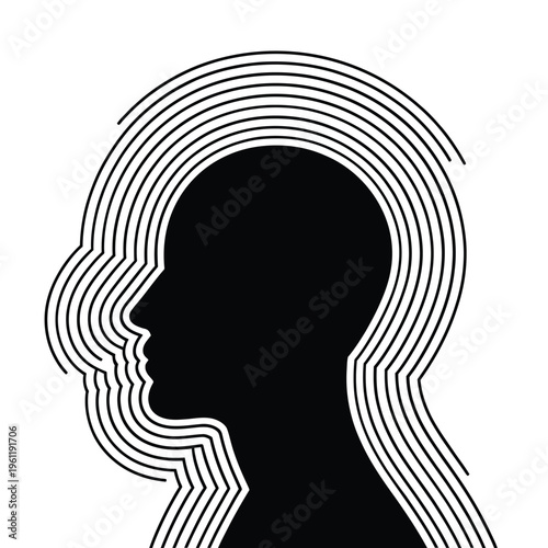 Abstract illustration of a human head formed from layered lines