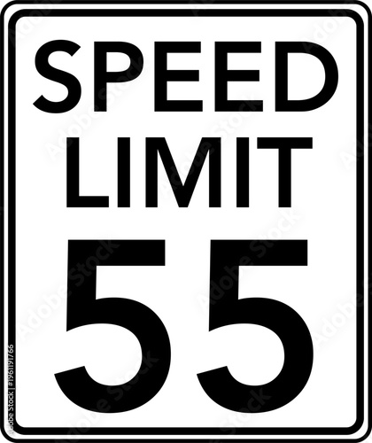 Speed limit 55 mph traffic sign, Speed limit 55 miles per hour road sign
