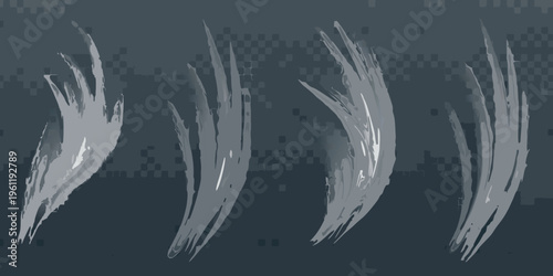 Abstract depiction of three curved jagged shapes against a dark background