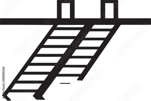 Black metal ladder icon, industrial stairway symbol, vector graphic, minimalist design element