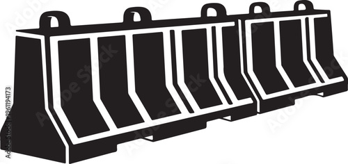 Black and white industrial barriers, roadblock signs, traffic control, safety markings
