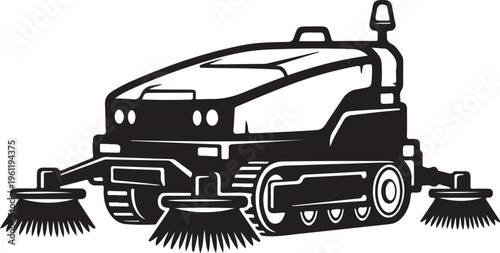 Street Sweeper, Road Sweeper, Cleaning Truck, Vector Illustration