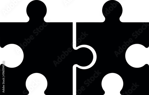 Black silhouette vector illustration of interlocking puzzle pieces icon, teamwork and collaboration symbol, problem-solving design, decorative minimal composition