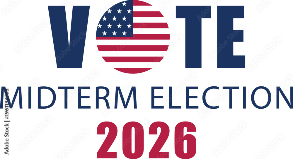 Obraz premium Vector illustration of the 2026 US midterm elections with voting text