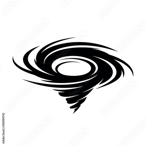 Black and white tornado hurricane cyclone icon.