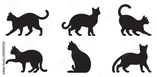 Obraz Cat silhouette sitting in profile view, feline pet animal icon. vector illustration eps 10