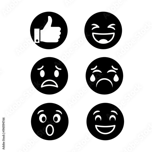 Black and white emoticon faces icons.