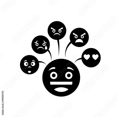 Confused face with multiple emoticon expressions.