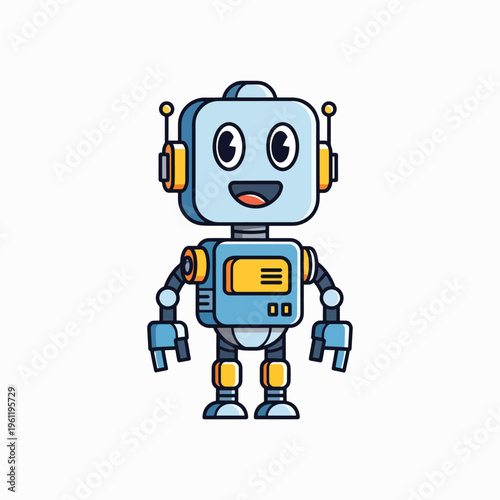Smiling Robot Character With Yellow Accents.