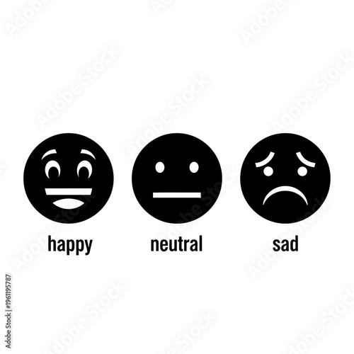 Emotions faces with happy neutral sad.
