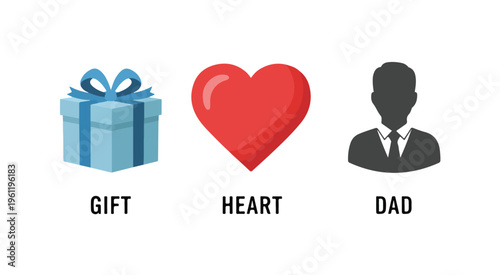 Gift for Dad in heartwarming style with red and blue colors in flat design for Fathers Day